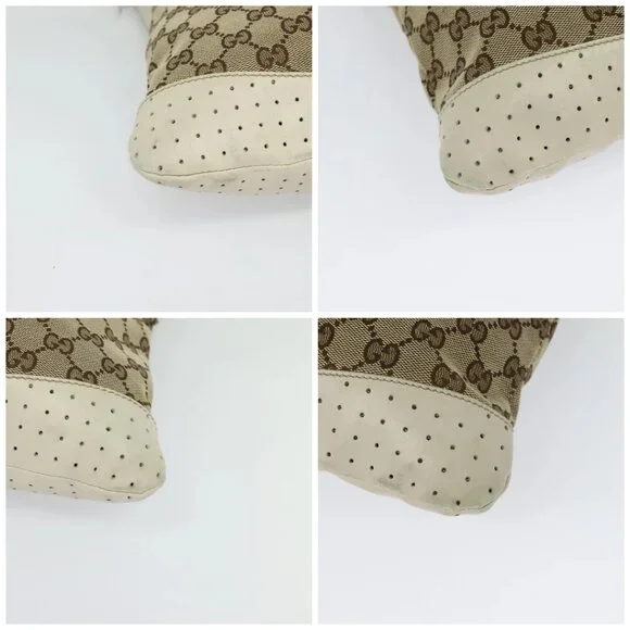 GUCCI GG Canvas Shoulder Bag Beige Silver 145857 Auth th6308